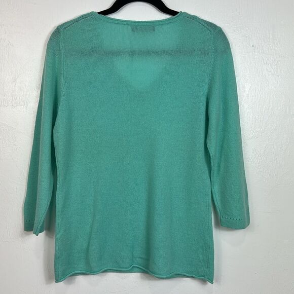 Claudia Nichole Cashmere Aqua V-Neck 7/8 Sleeve Sweater Size L - Picture 5 of 9